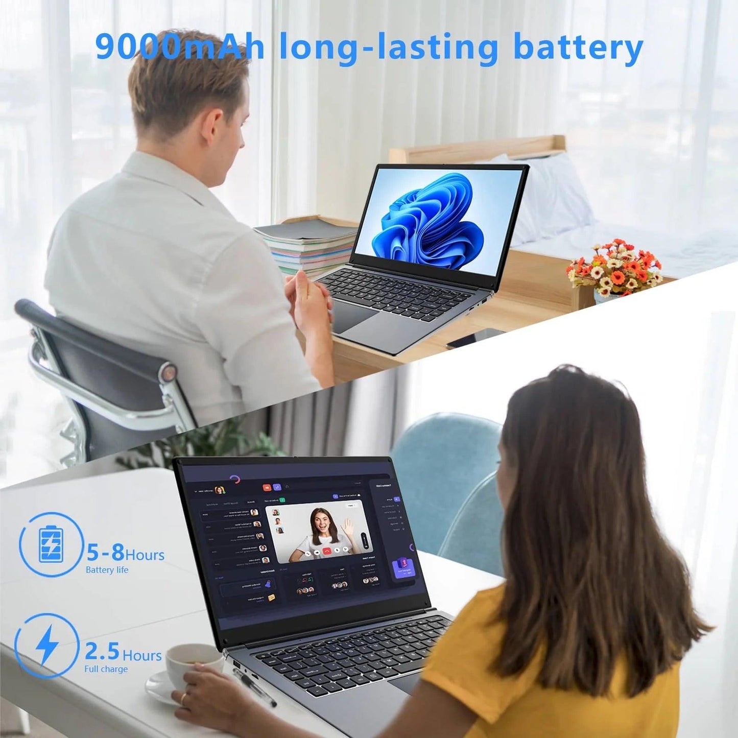 laptop 16 - inch , 8GB DDR 256GB SSD portable laptop, expandable to 1TB, Pentium quad - core CPU up to2.64 Hz, 9000mAh battery, Mini HDMI interface, USB3.0 interface, dual - band WiFi, webcam, slim laptops - Morostron