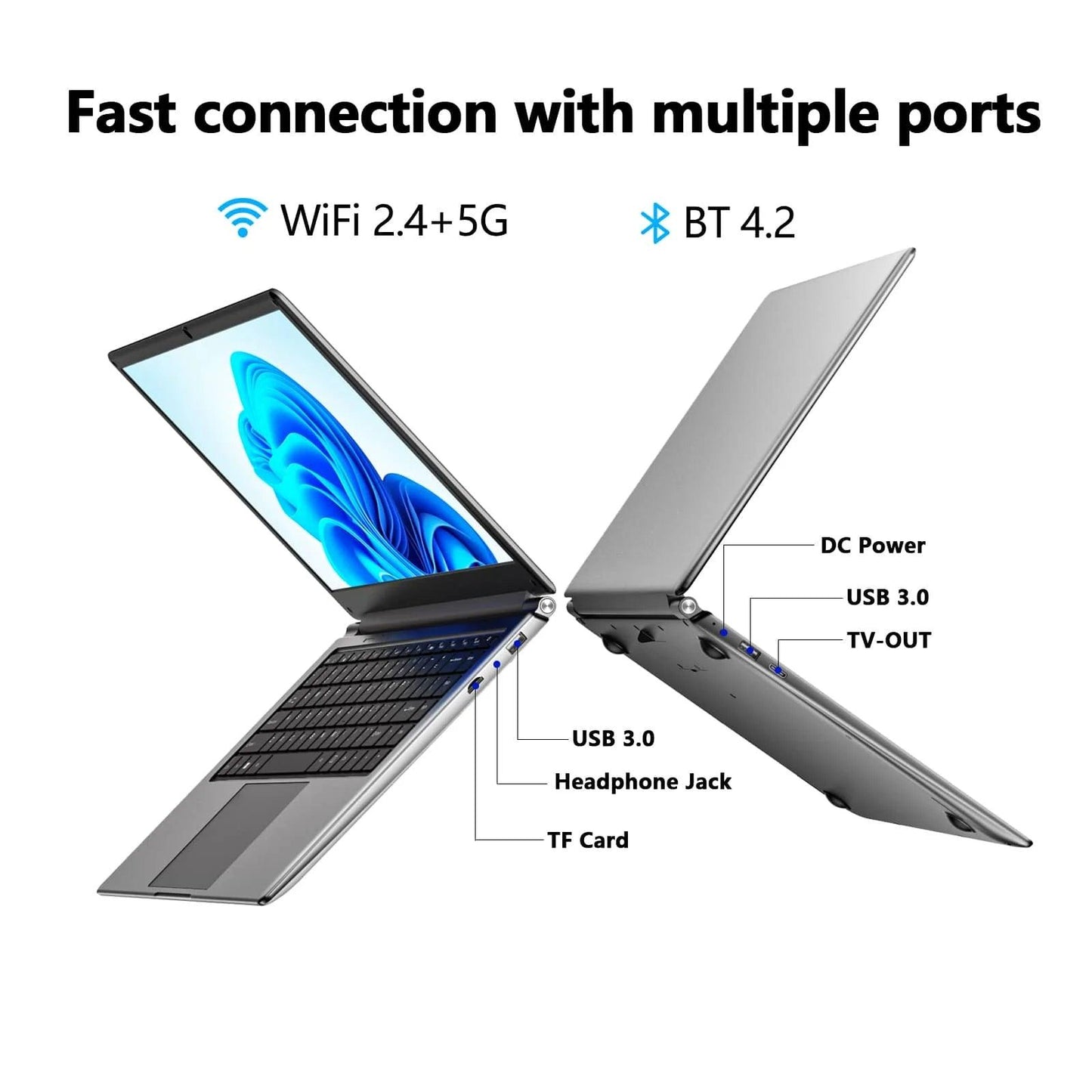 laptop 16 - inch , 8GB DDR 256GB SSD portable laptop, expandable to 1TB, Pentium quad - core CPU up to2.64 Hz, 9000mAh battery, Mini HDMI interface, USB3.0 interface, dual - band WiFi, webcam, slim laptops - Morostron