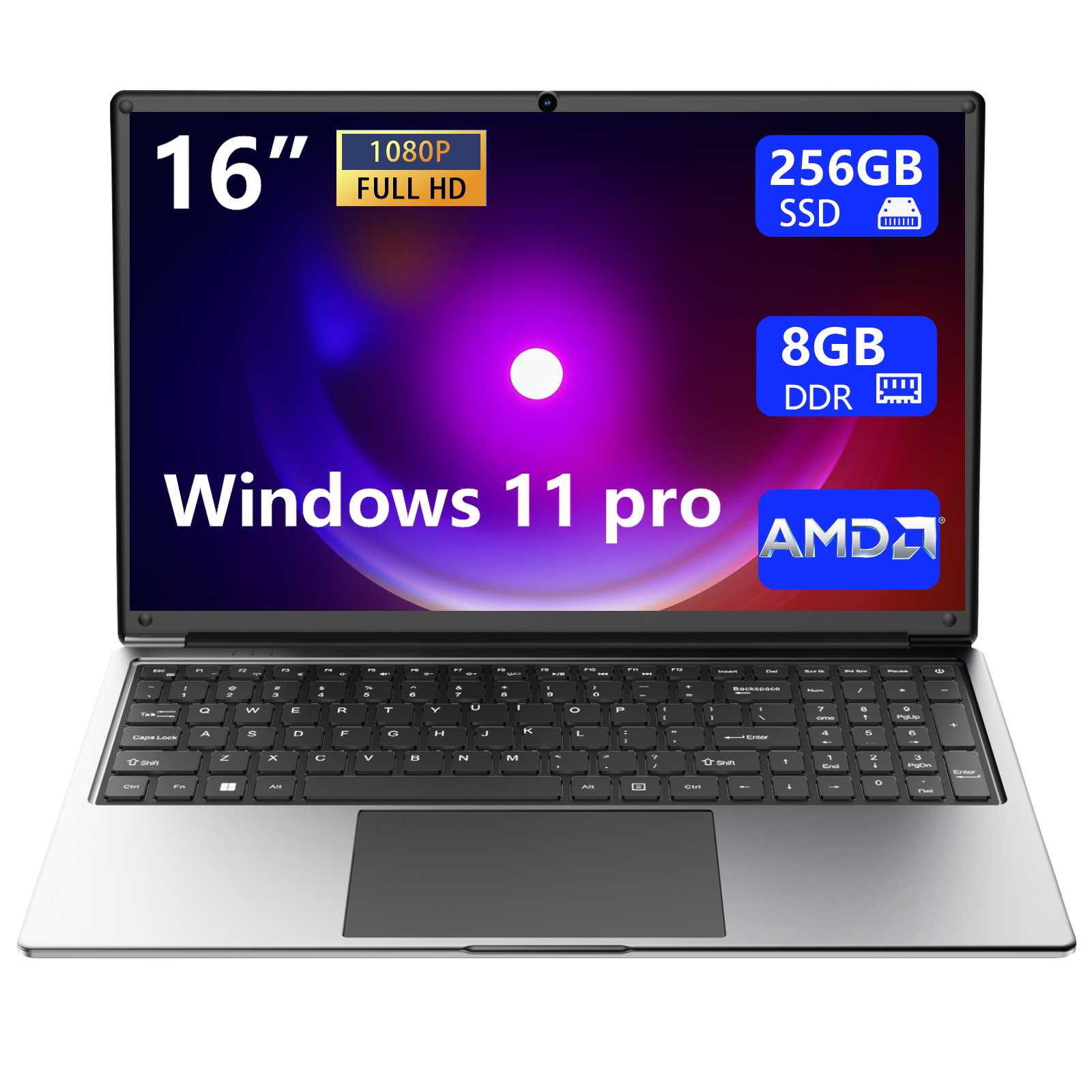 laptop 16-inch 8GB DDR 256GB SSD portable laptop computer, expandable to 1TB, AMD A9 9400 up to 3.2 GHz, 9000mAh battery, Numeric Keypad, USB 3.0, webcam, slim laptops