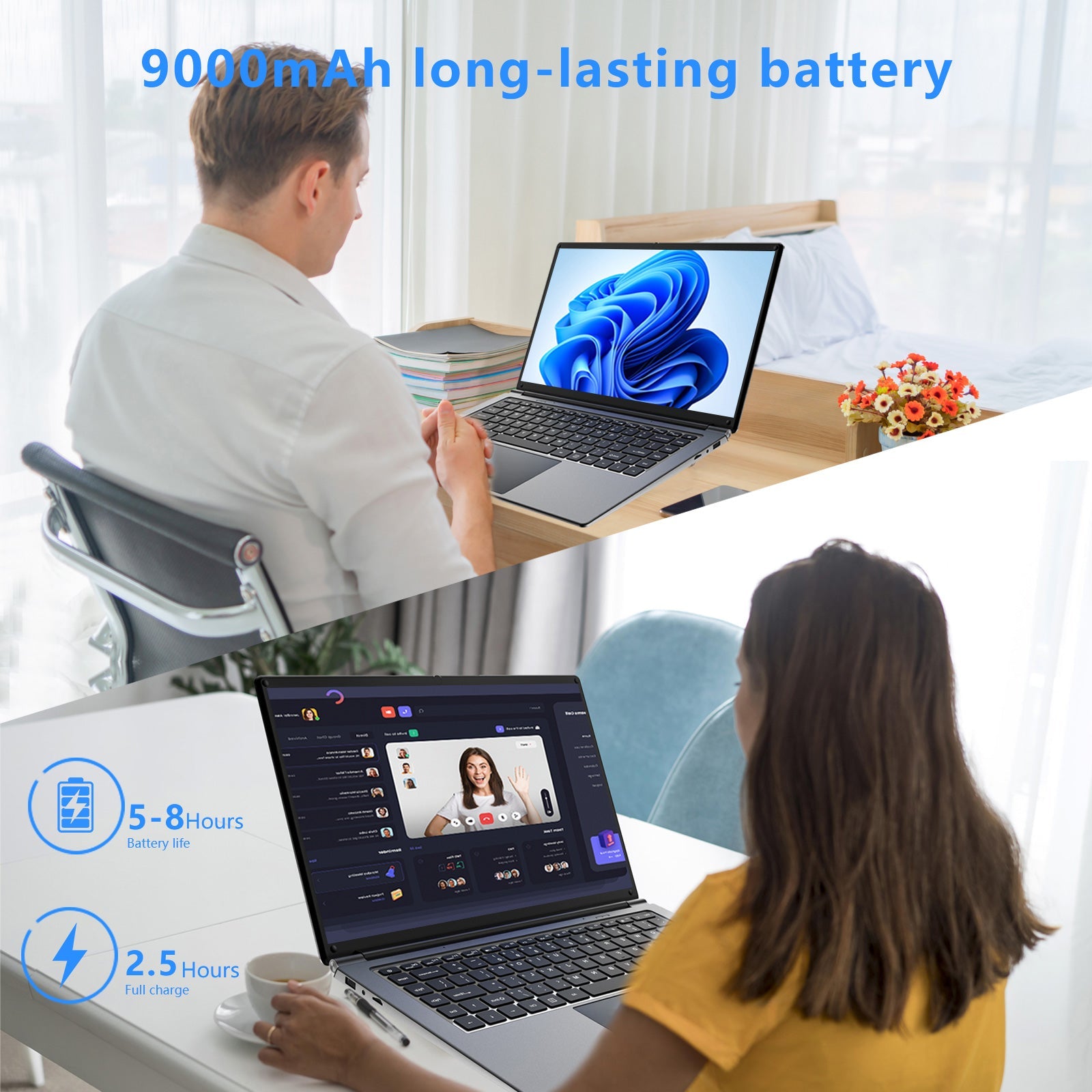 laptop 16 - inch 8GB DDR 256GB SSD portable laptop computer, expandable to 1TB, AMD A9 - 9400 Radeon R5 CPU up to 3.2 GHz, 9000mAh battery, Numeric Keypad, USB 3.0, dual - band WiFi, webcam, slim laptops - Morostron