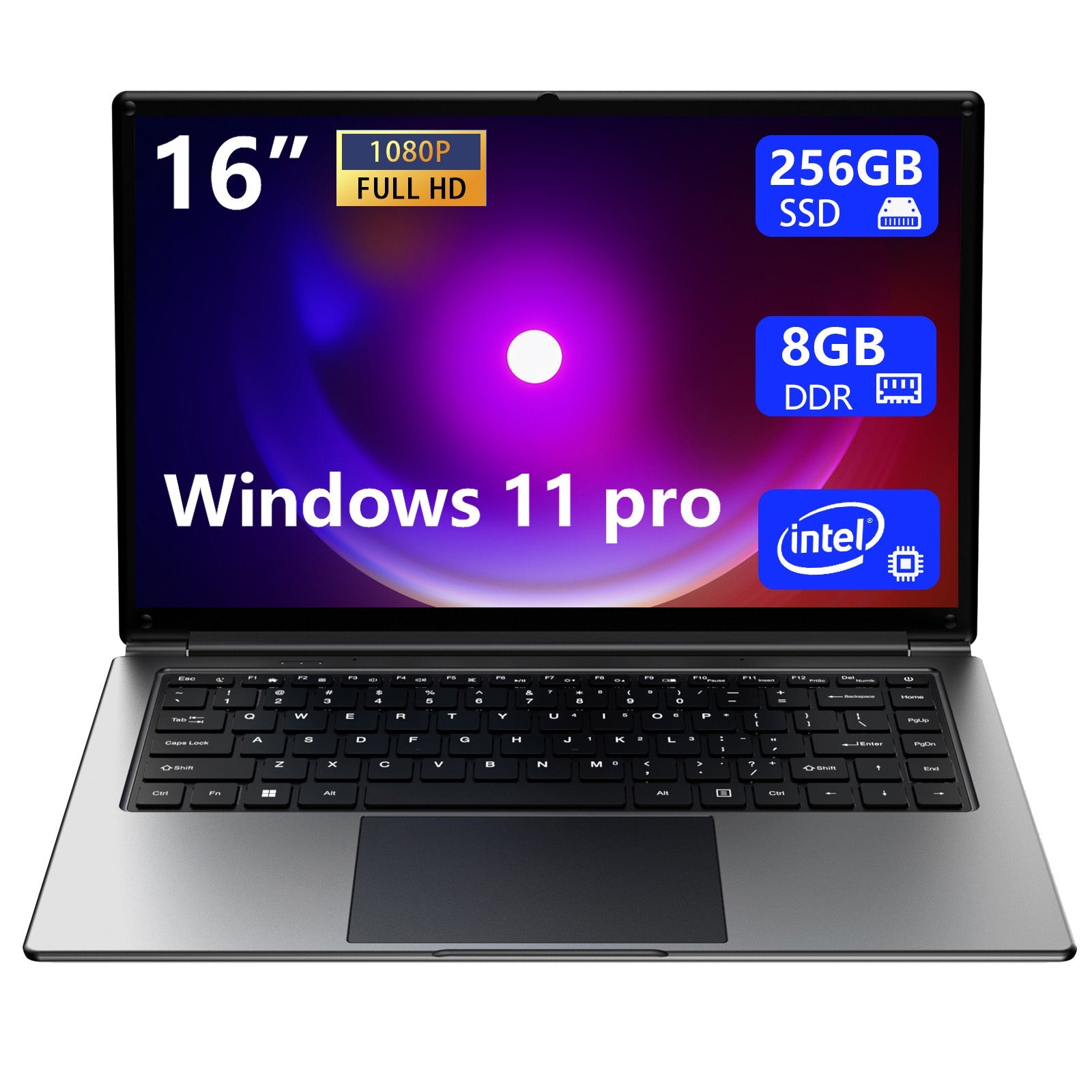 laptop 16 - inch , 8GB DDR 256GB SSD portable laptop computer, quad - core CPU up to 2.64 GHz, 9000mAh battery, interface, USB3.0 interface, dual - band WiFi, webcam, slim laptops - Morostron