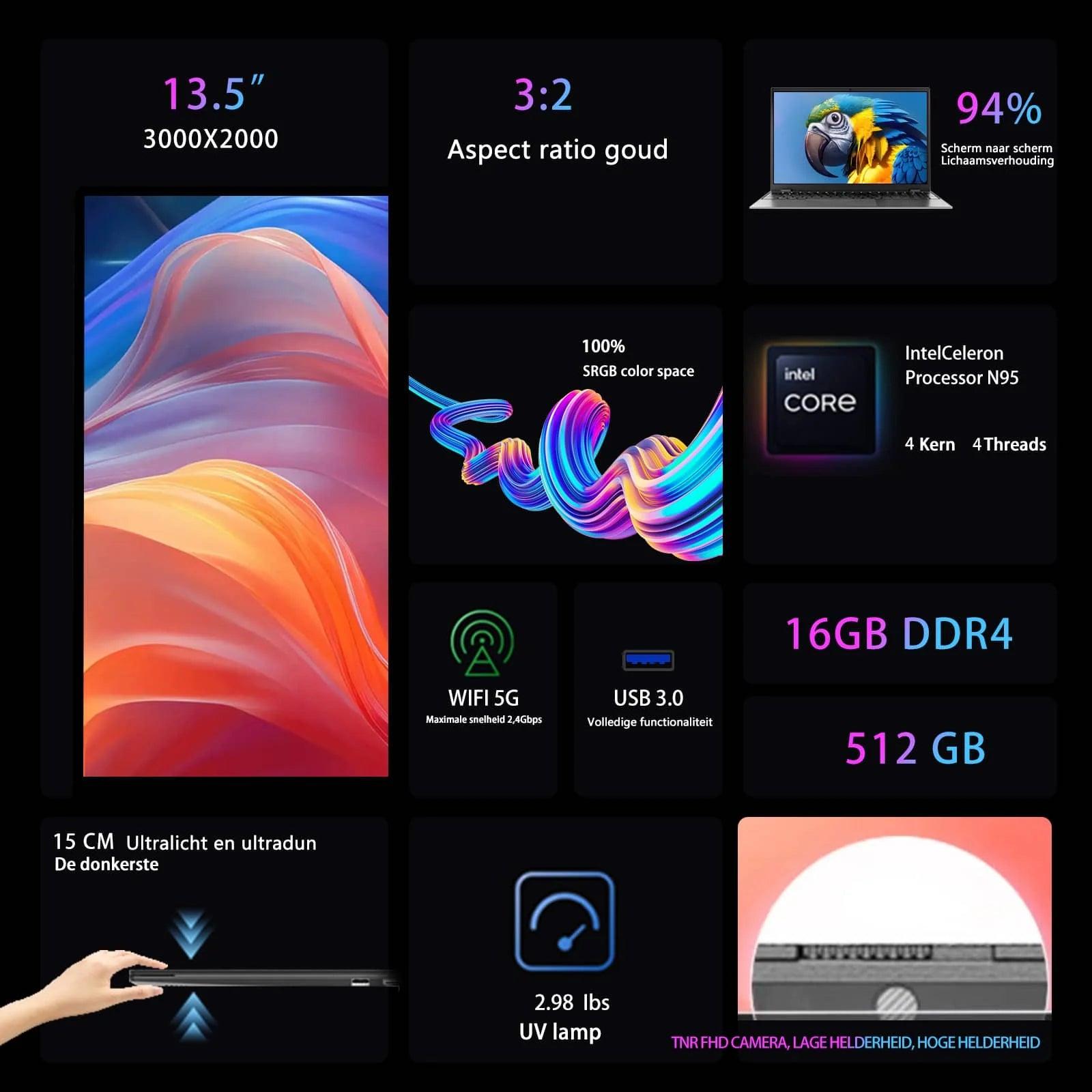 Morostron 13.5 Inch Laptop N95 Win 11 Touch Screen backlit keyboard Laptop - Morostron